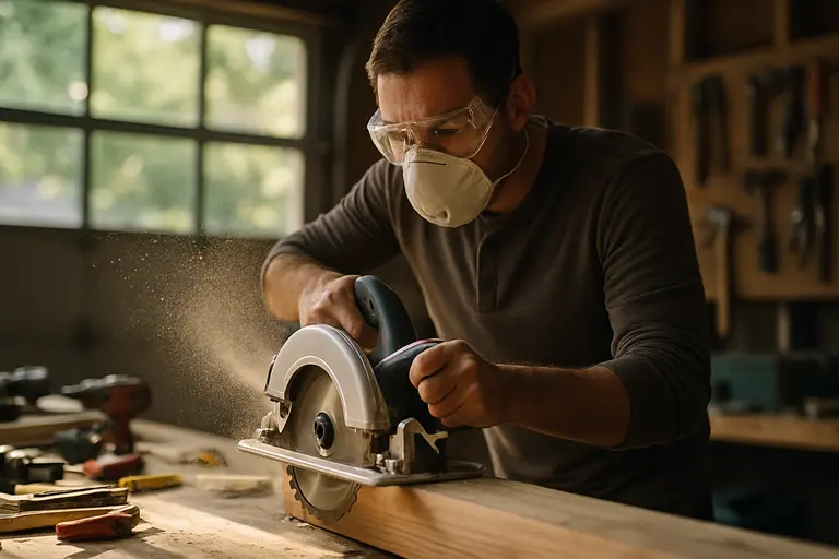 Basic hand tools and safety glasses placed neatly on a workbench