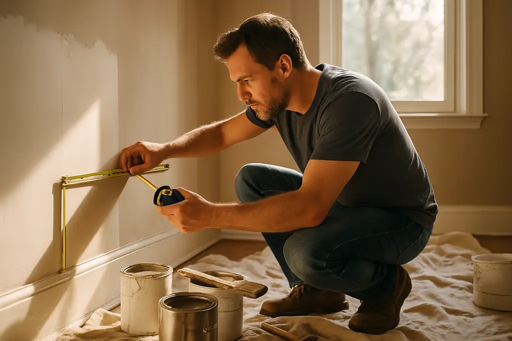 Homeowner reviewing regional DIY costs beside contractor estimates at a kitchen table