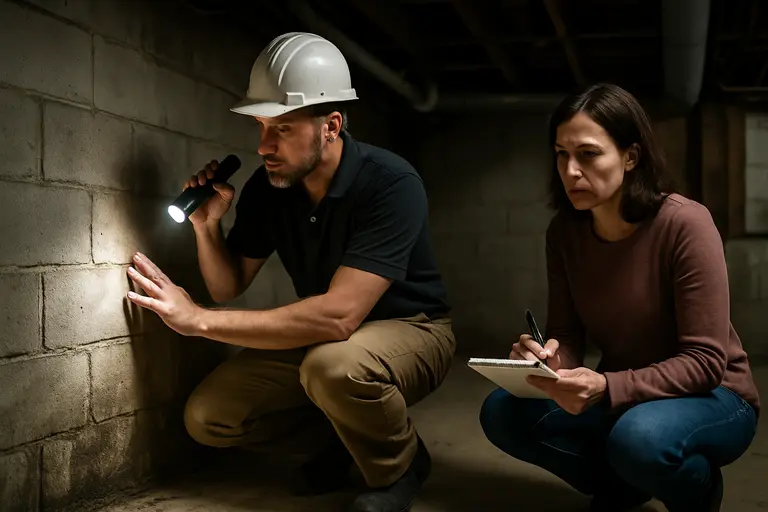 Home inspector examining an interior doorway near a converted room